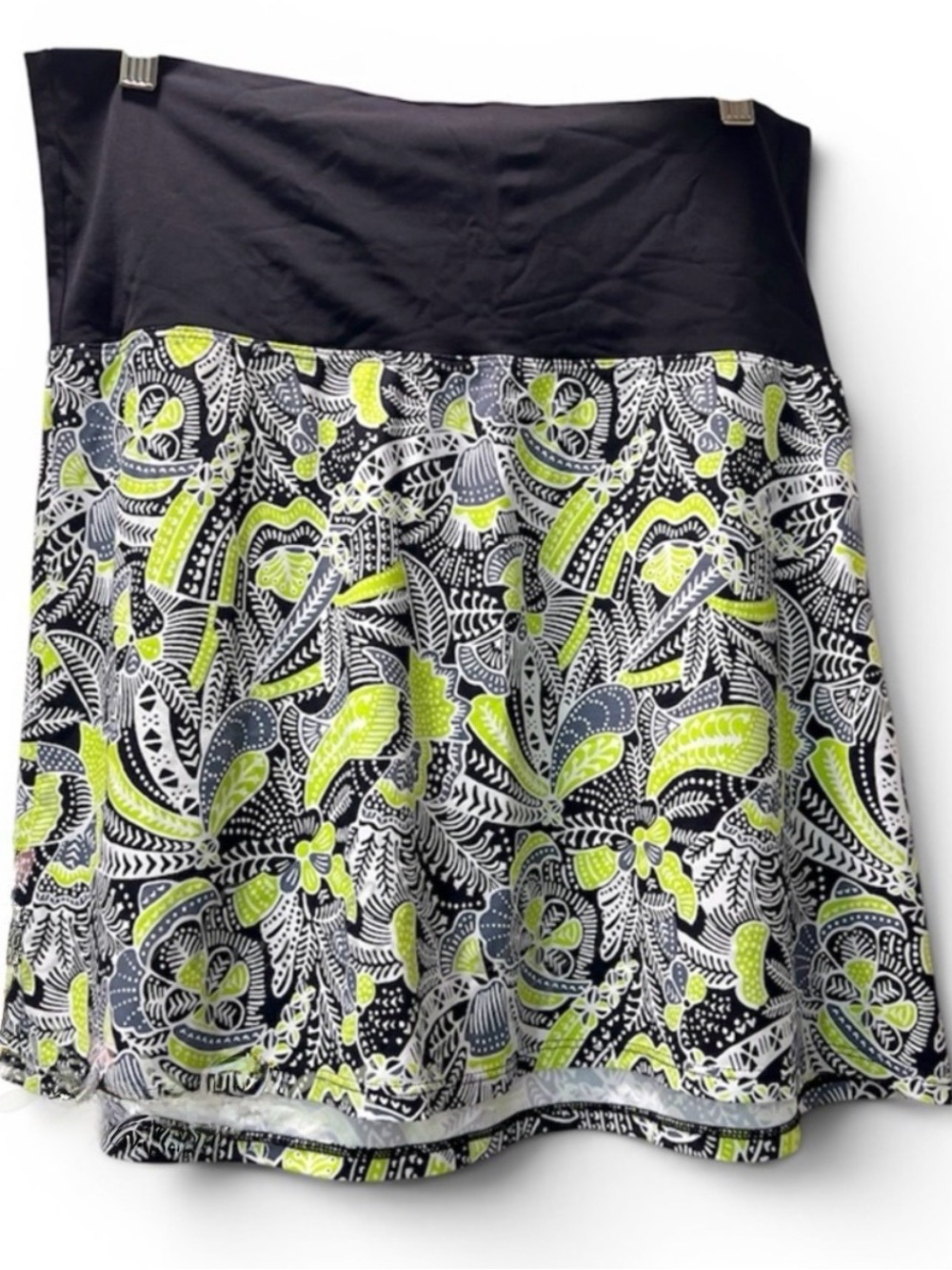 Title Nine Black, White & Chartreuse Printed Activewear Skirt